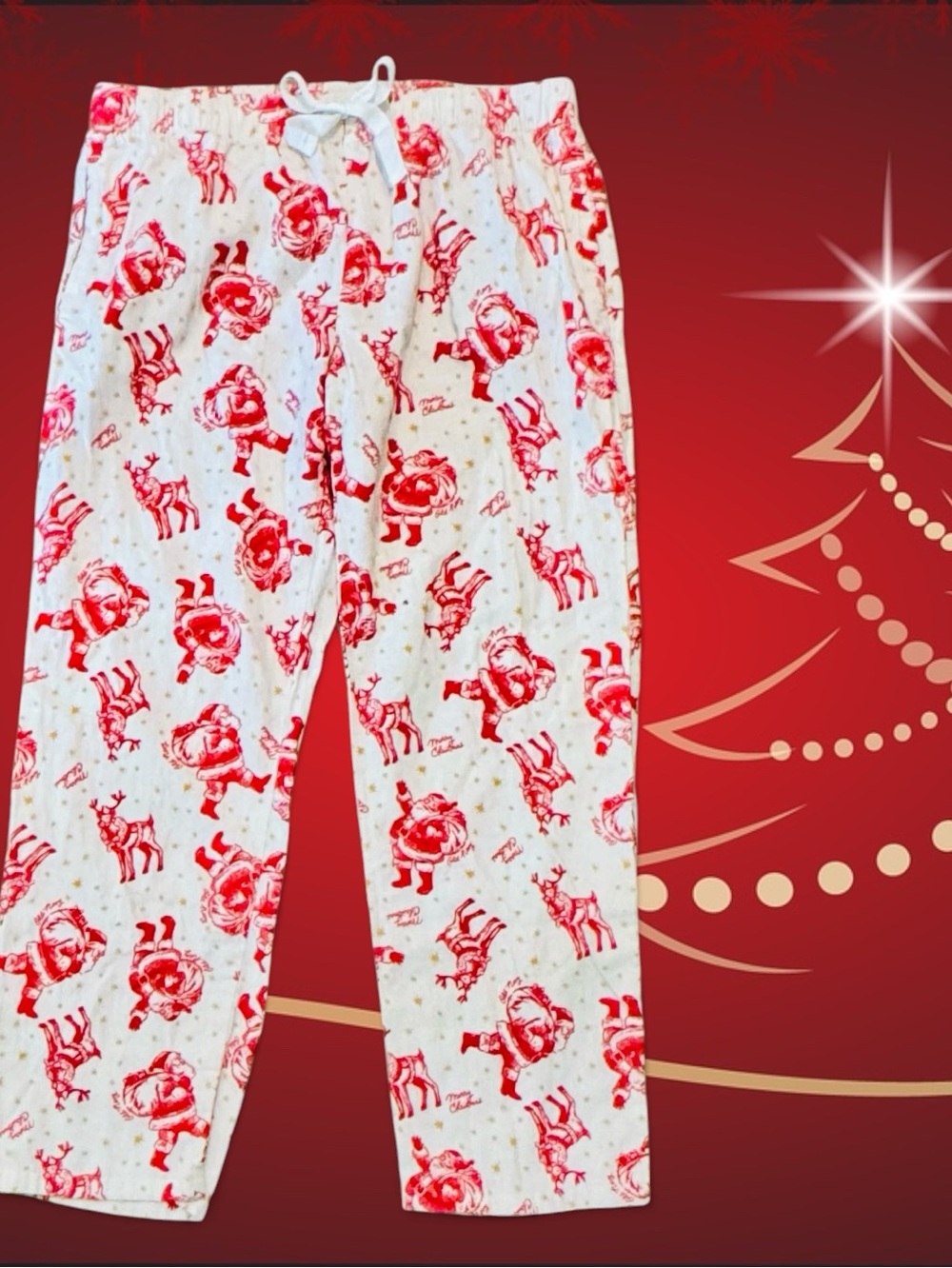 NWOT Old Navy Women’s Large Santa & Reindeer Flannel Pajama Pants (Style #804493